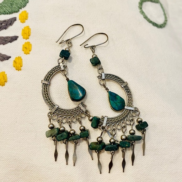 Free People Jewelry - Boho Turquoise and Silver Earrings